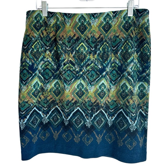 J. Jill Blue Green Geometric Print Mini Skirt Size Medium - Picture 1 of 7